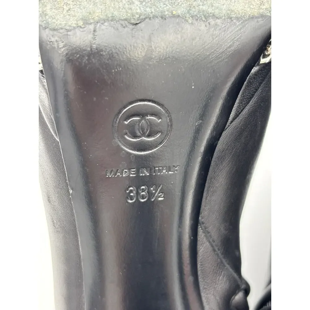 Chanel Interlocking CC Logo Platform Ankle Boots Black Leather Size 38 / 8 Chain